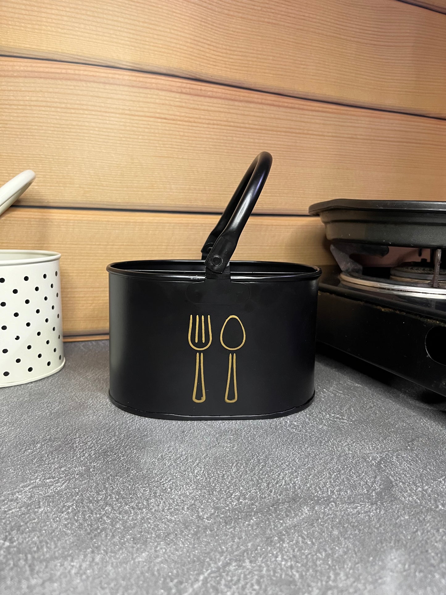 Cutlery Holder - Metal Tableware Storage Box - ( Black)