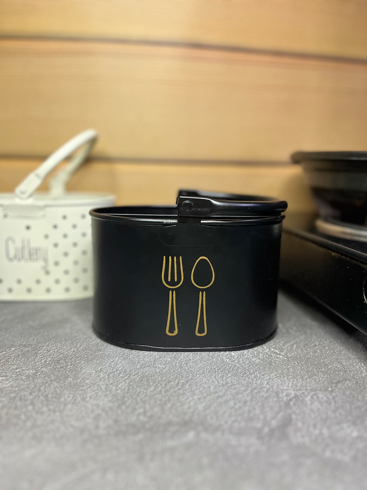 Cutlery Holder - Metal Tableware Storage Box - ( Black)