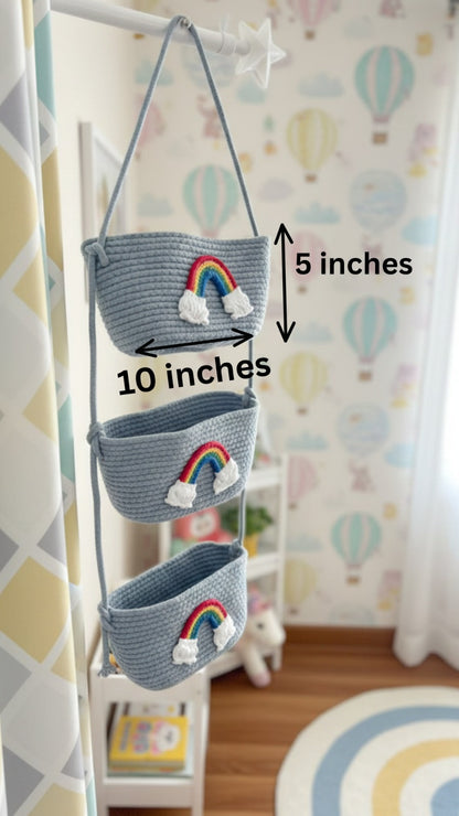 3-Tier Hanging Baby Storage Basket – Nursery Organiser & Decor