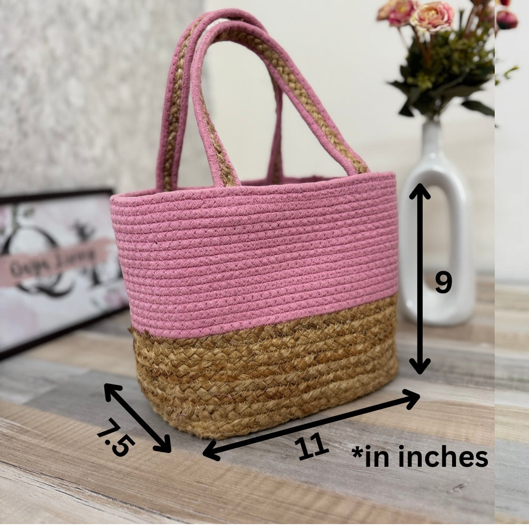 Set of 2 Hamper Basket - pink & rainbow