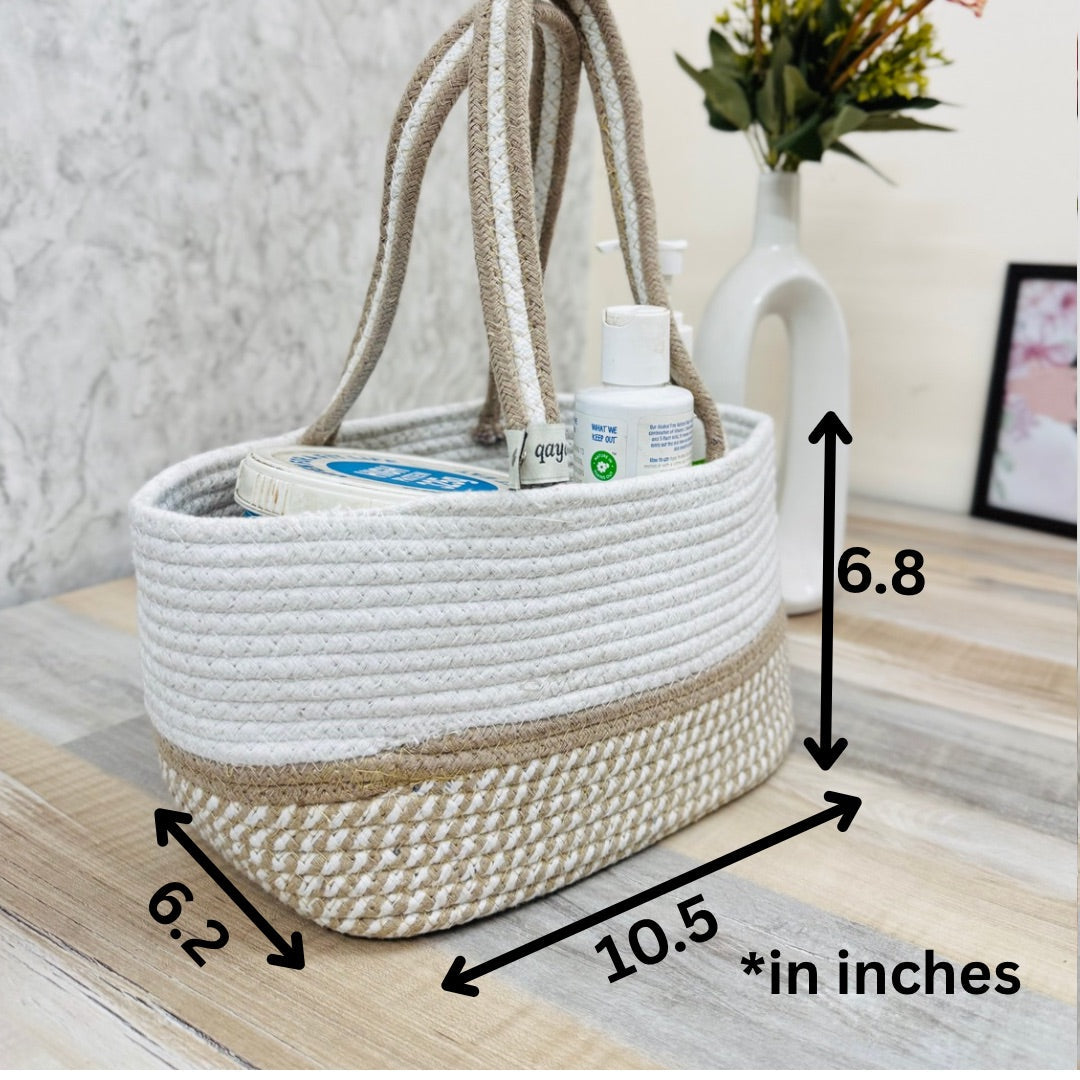 Set of 2 Hamper Baskets - Beige & White