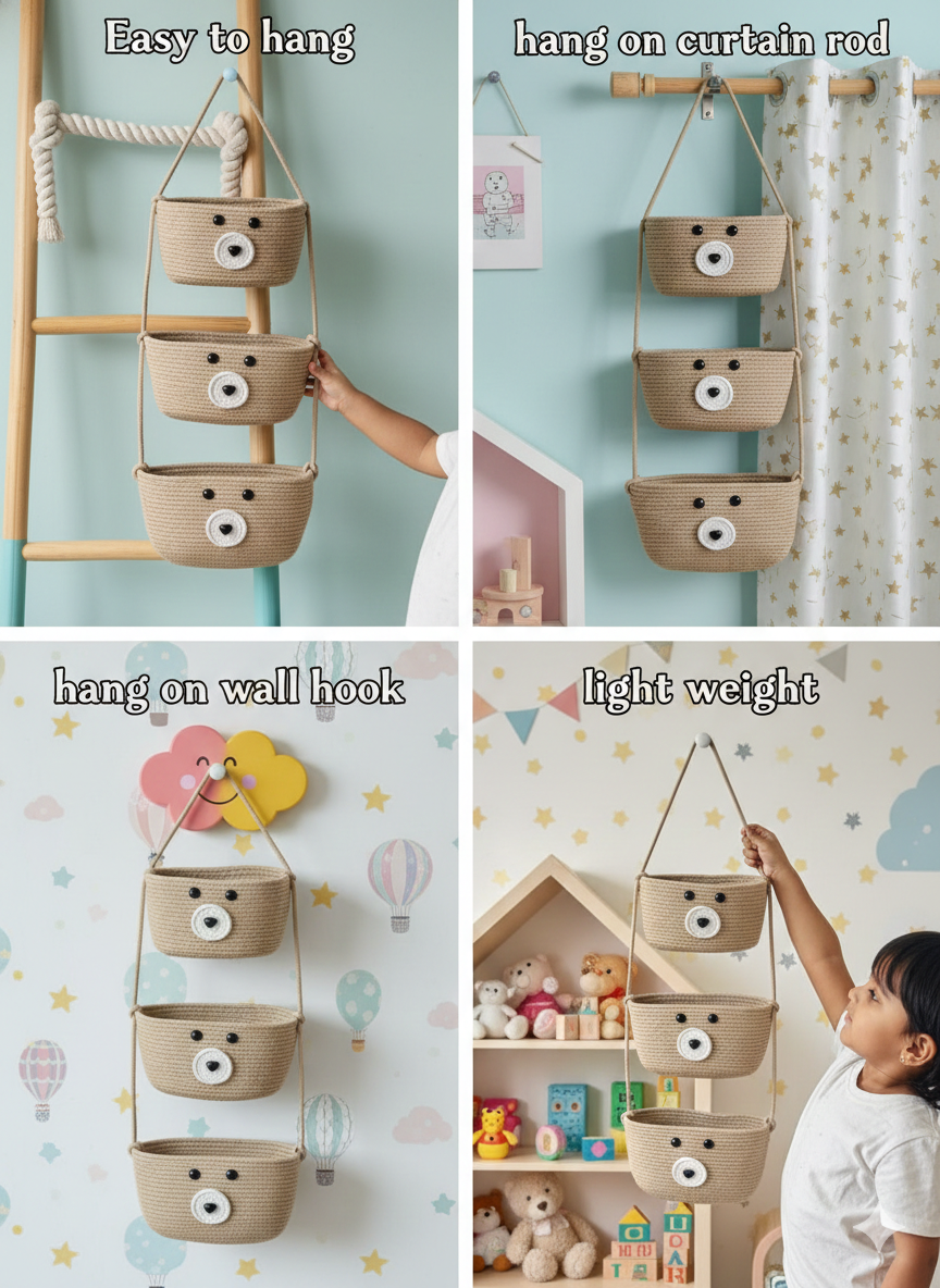 3-Tier Hanging Baby Storage Basket – Nursery Organiser & Decor