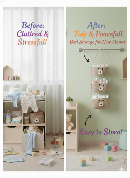 3-Tier Hanging Baby Storage Basket – Nursery Organiser & Decor