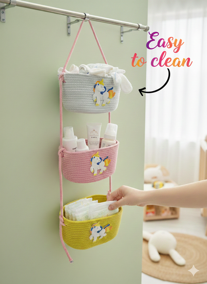 3-Tier Hanging Baby Storage Basket – Nursery Organiser & Decor