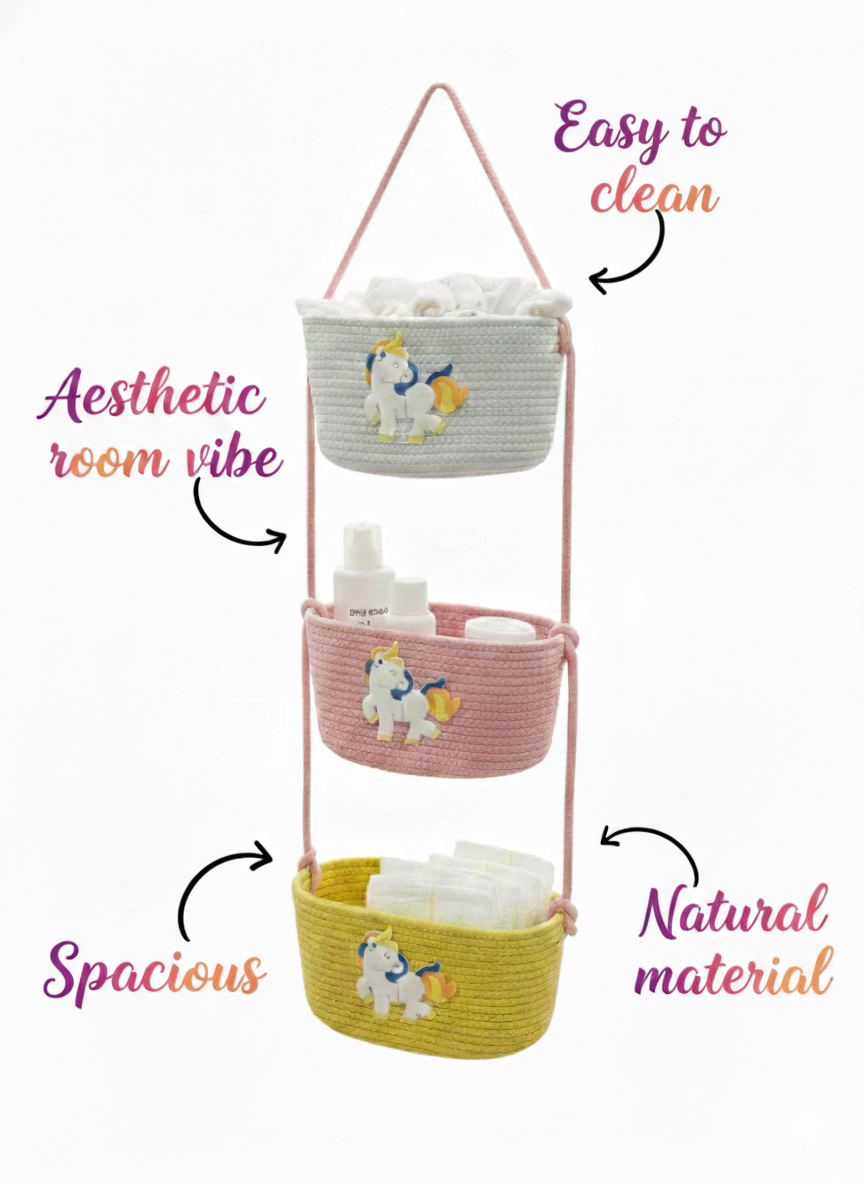 3-Tier Hanging Baby Storage Basket – Nursery Organiser & Decor