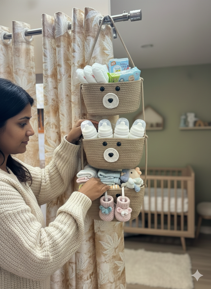3-Tier Hanging Baby Storage Basket – Nursery Organiser & Decor