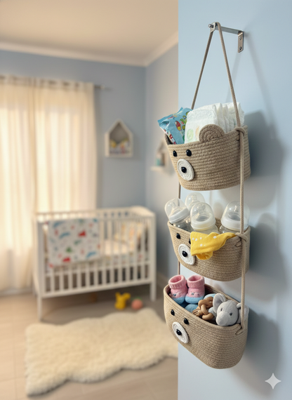 3-Tier Hanging Baby Storage Basket – Nursery Organiser & Decor