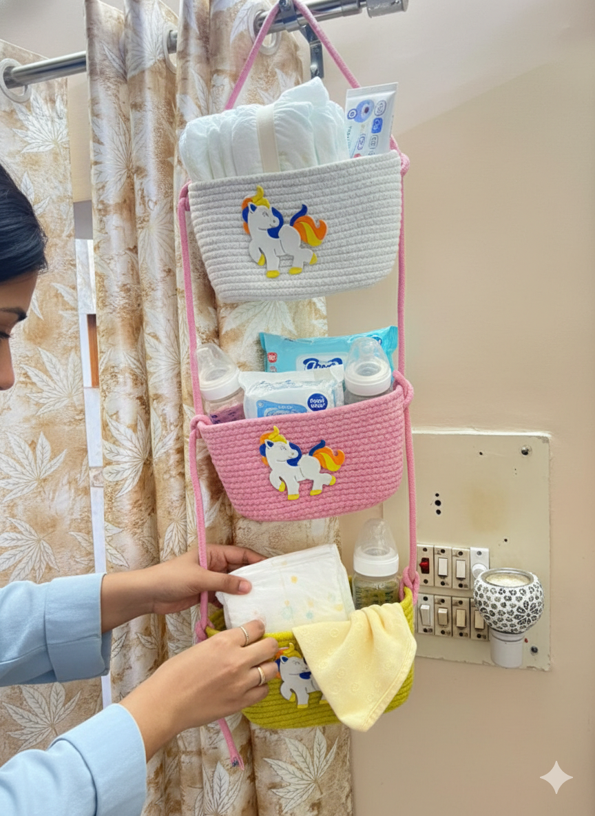 3-Tier Hanging Baby Storage Basket – Nursery Organiser & Decor