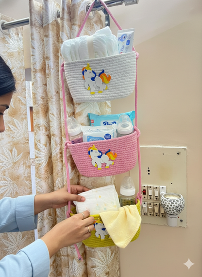 3-Tier Hanging Baby Storage Basket – Nursery Organiser & Decor