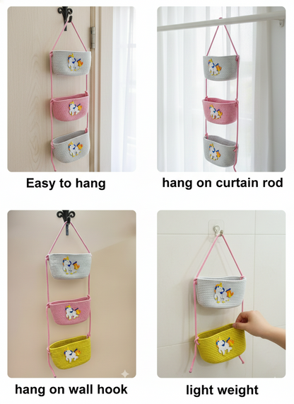 3-Tier Hanging Baby Storage Basket – Nursery Organiser & Decor