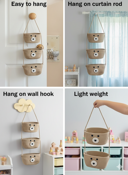 3-Tier Hanging Baby Storage Basket – Nursery Organiser & Decor