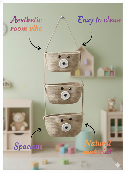 3-Tier Hanging Baby Storage Basket – Nursery Organiser & Decor
