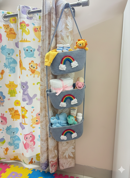 3-Tier Hanging Baby Storage Basket – Nursery Organiser & Decor