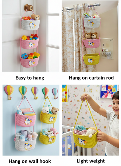 3-Tier Hanging Baby Storage Basket – Nursery Organiser & Decor