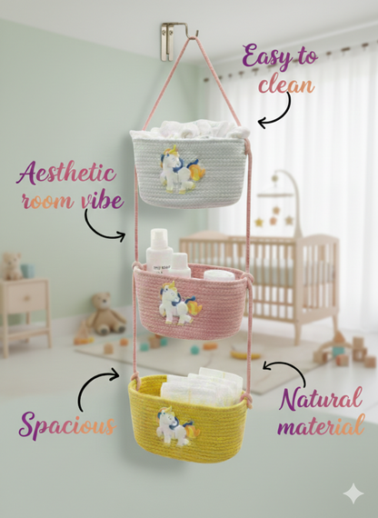 3-Tier Hanging Baby Storage Basket – Nursery Organiser & Decor