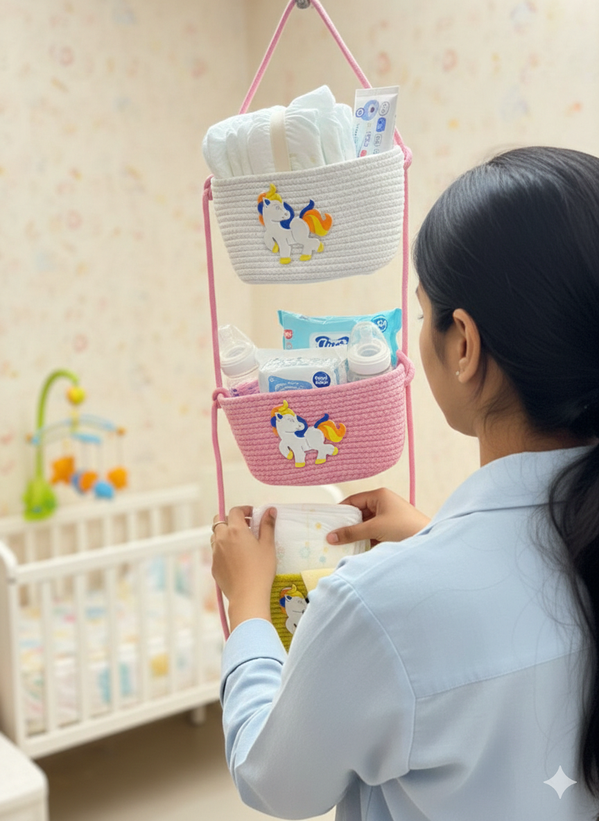 3-Tier Hanging Baby Storage Basket – Nursery Organiser & Decor