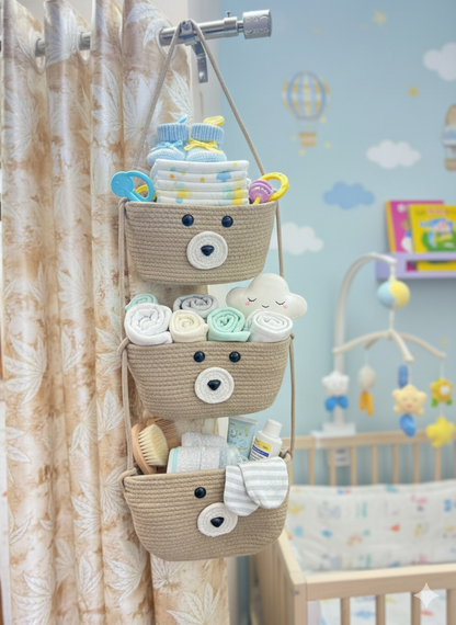 3-Tier Hanging Baby Storage Basket – Nursery Organiser & Decor