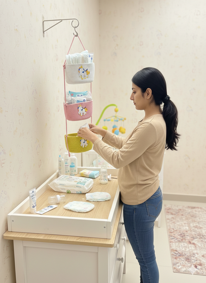 3-Tier Hanging Baby Storage Basket – Nursery Organiser & Decor