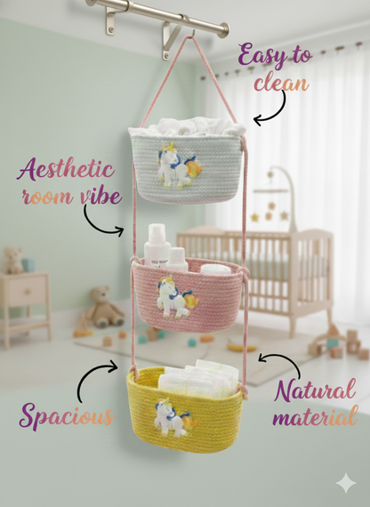 3-Tier Hanging Baby Storage Basket – Nursery Organiser & Decor