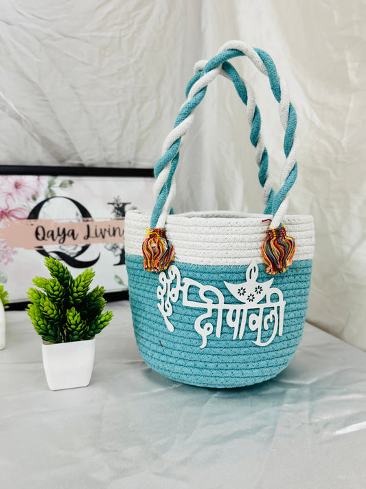 शुभ दीपावली Basket - Aqua Blue