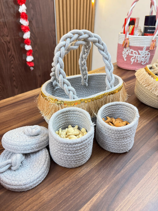 Hamper Basket with 2 Jars