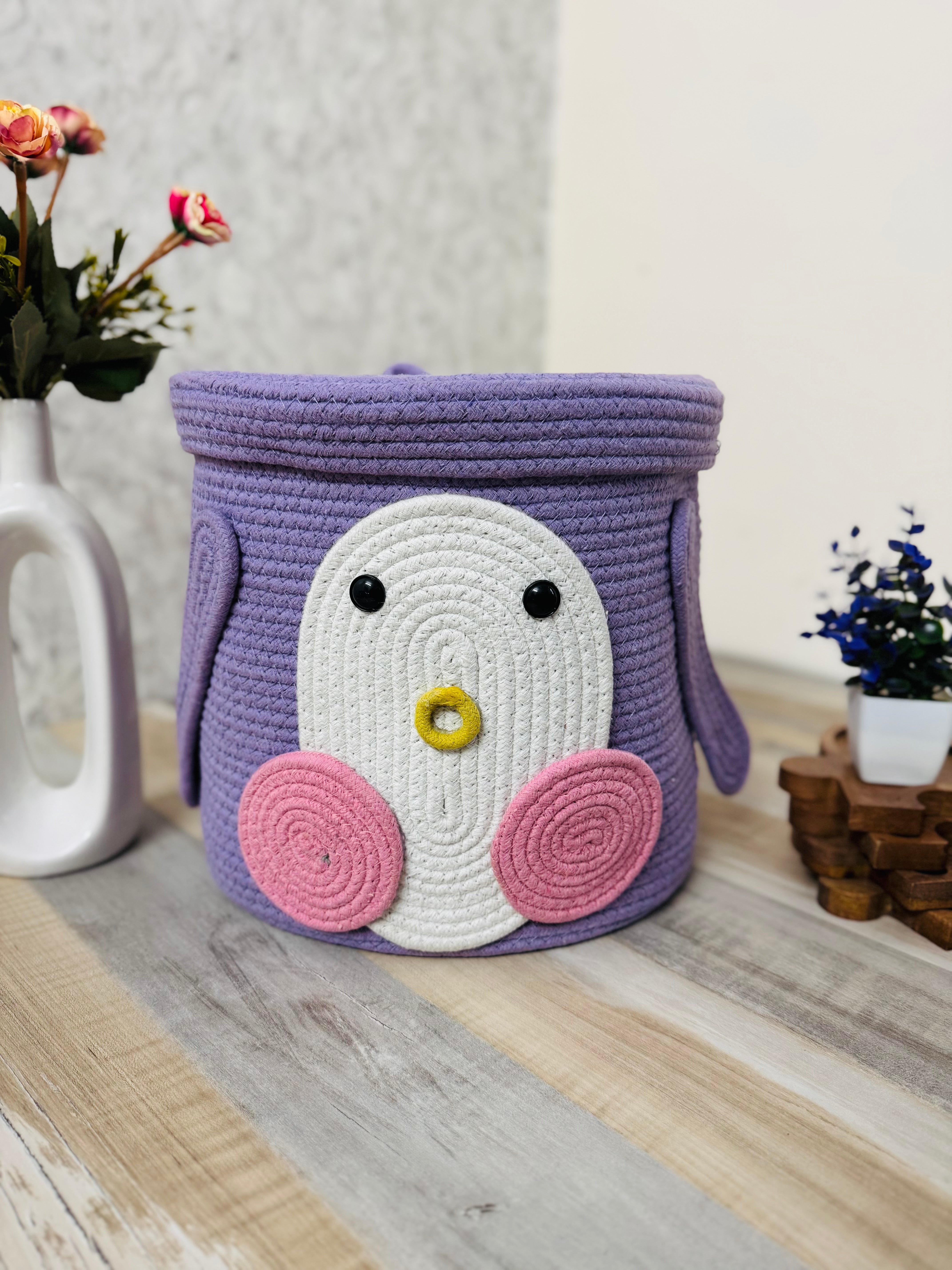 Penguin Storage Basket - Lavender - 12x12 Inches