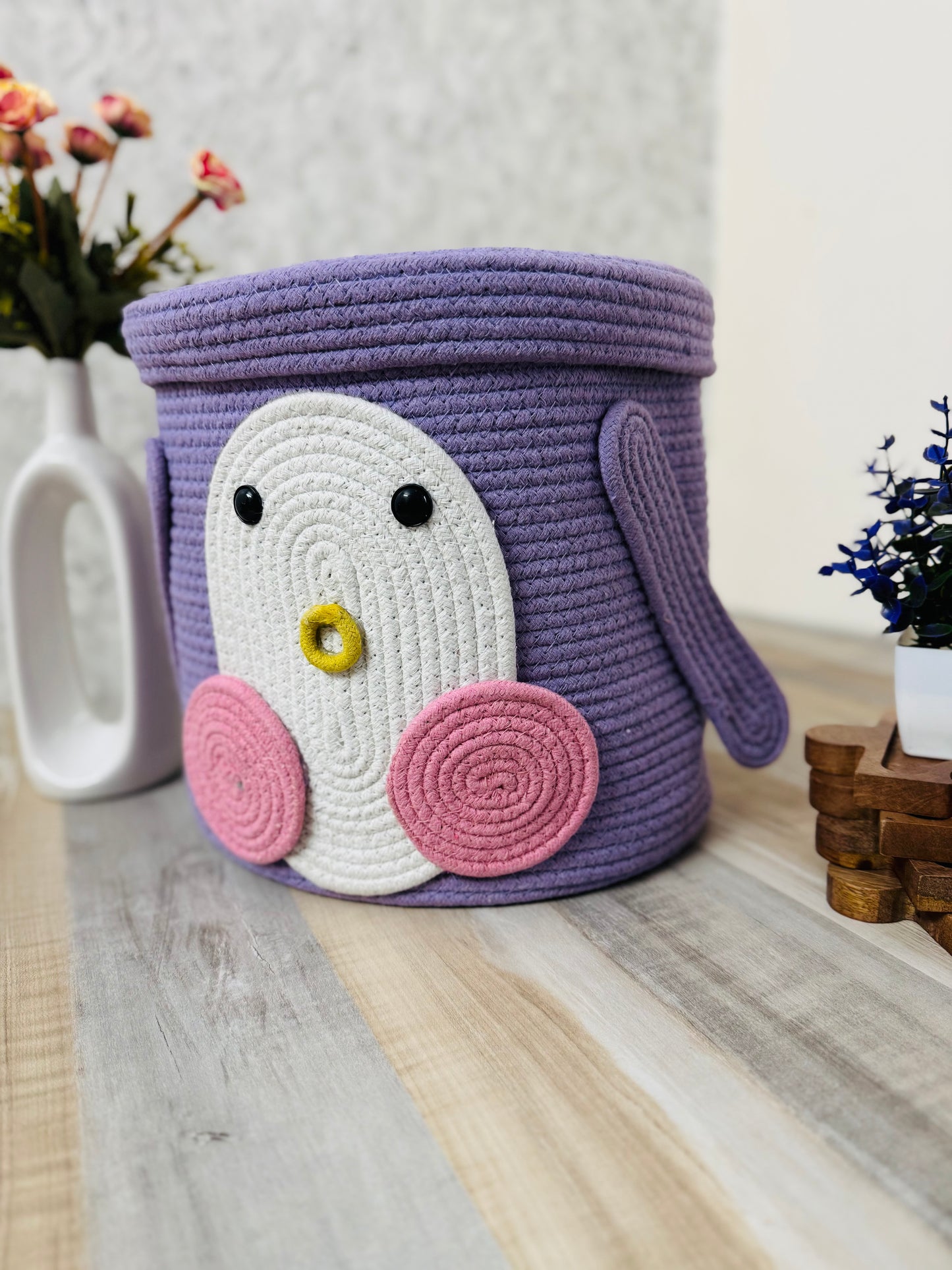 Penguin Storage Basket - Lavender - 12x12 Inches