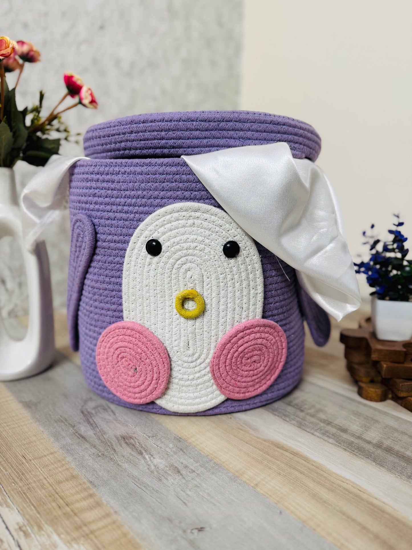 Penguin Storage Basket - Lavender - 12x12 Inches