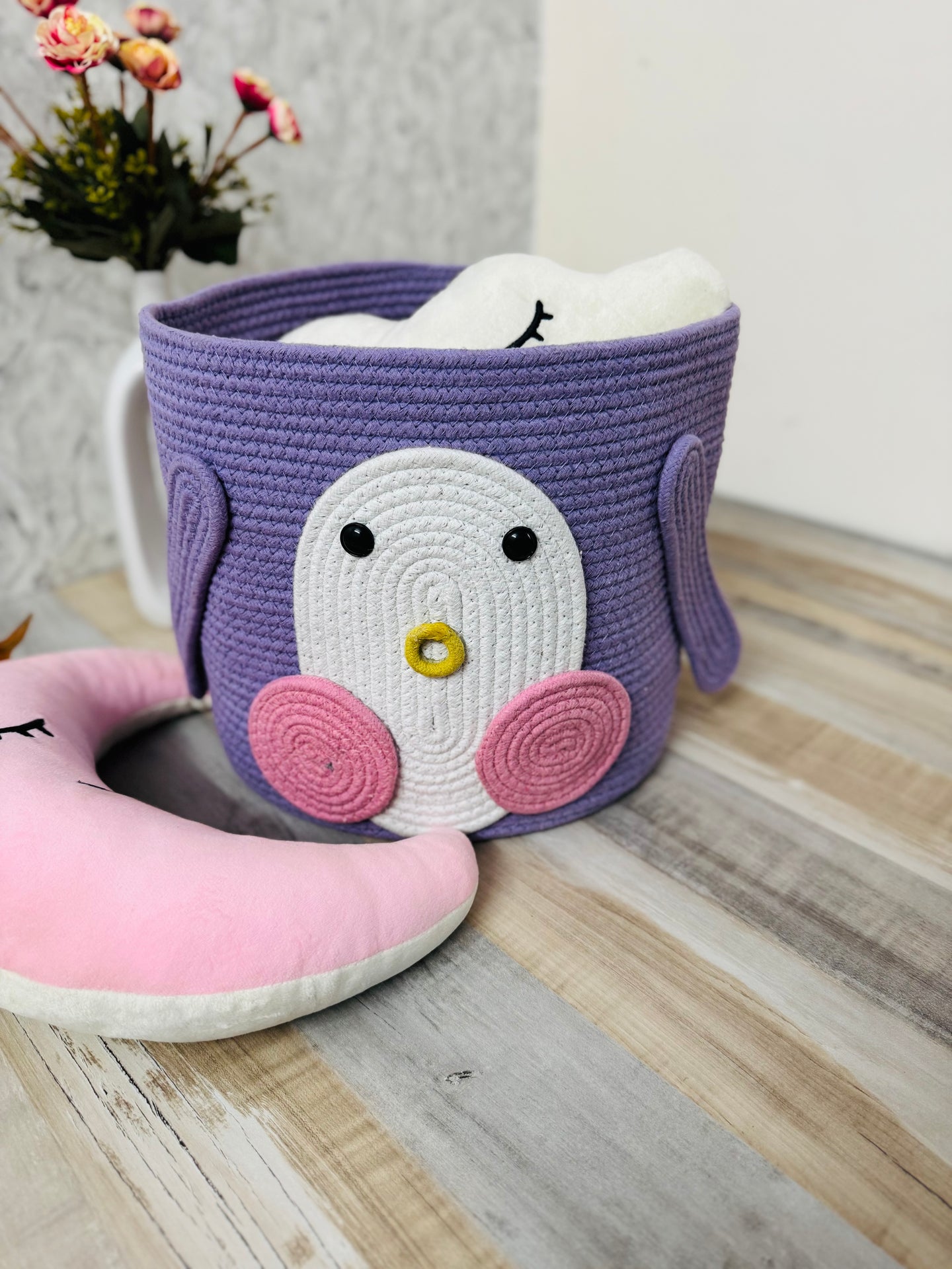 Penguin Storage Basket - Lavender - 12x12 Inches