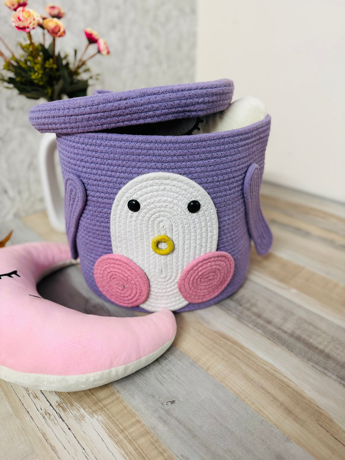 Penguin Storage Basket - Lavender - 12x12 Inches