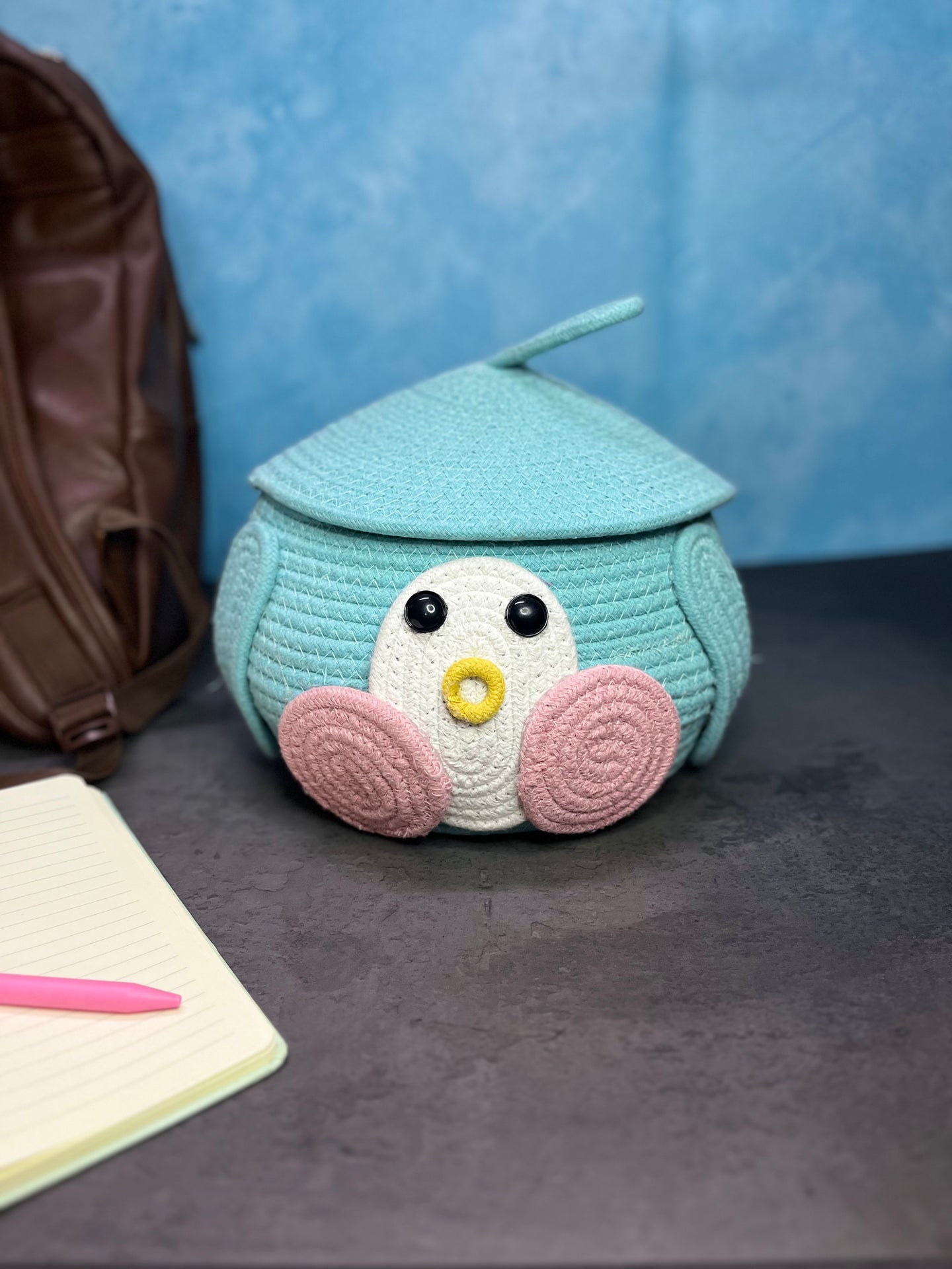 Sky-blue Penguin themed storage basket