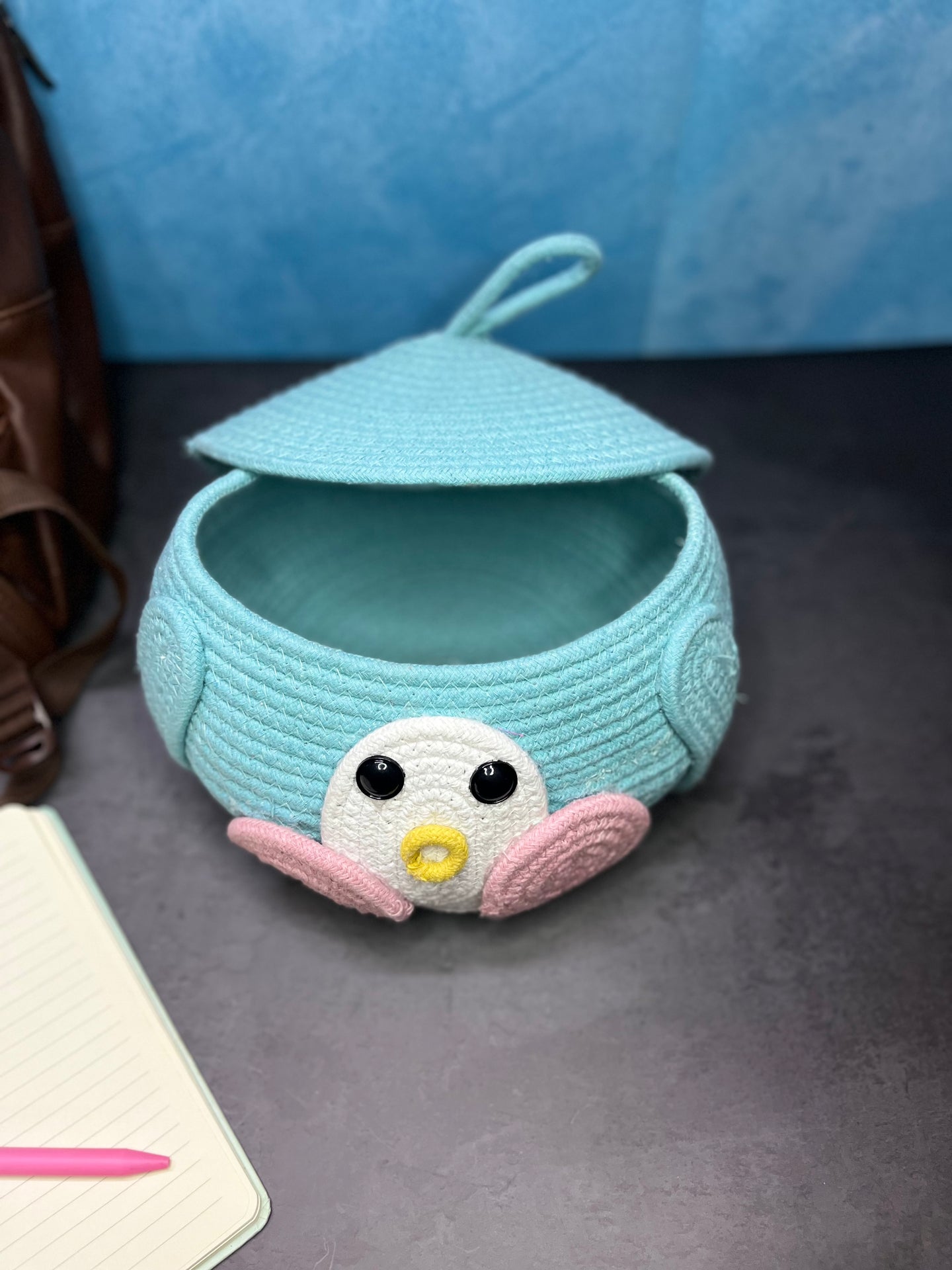 Sky-blue Penguin themed storage basket