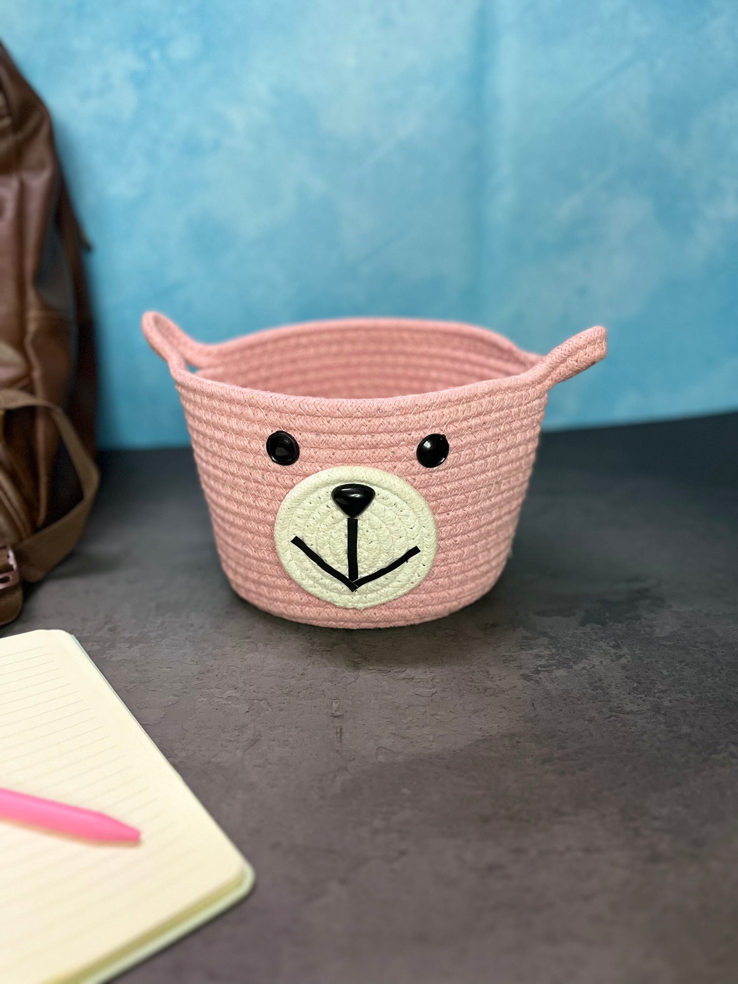 Small Bear Cotton Rope Accommodating Bucket Woven Basket