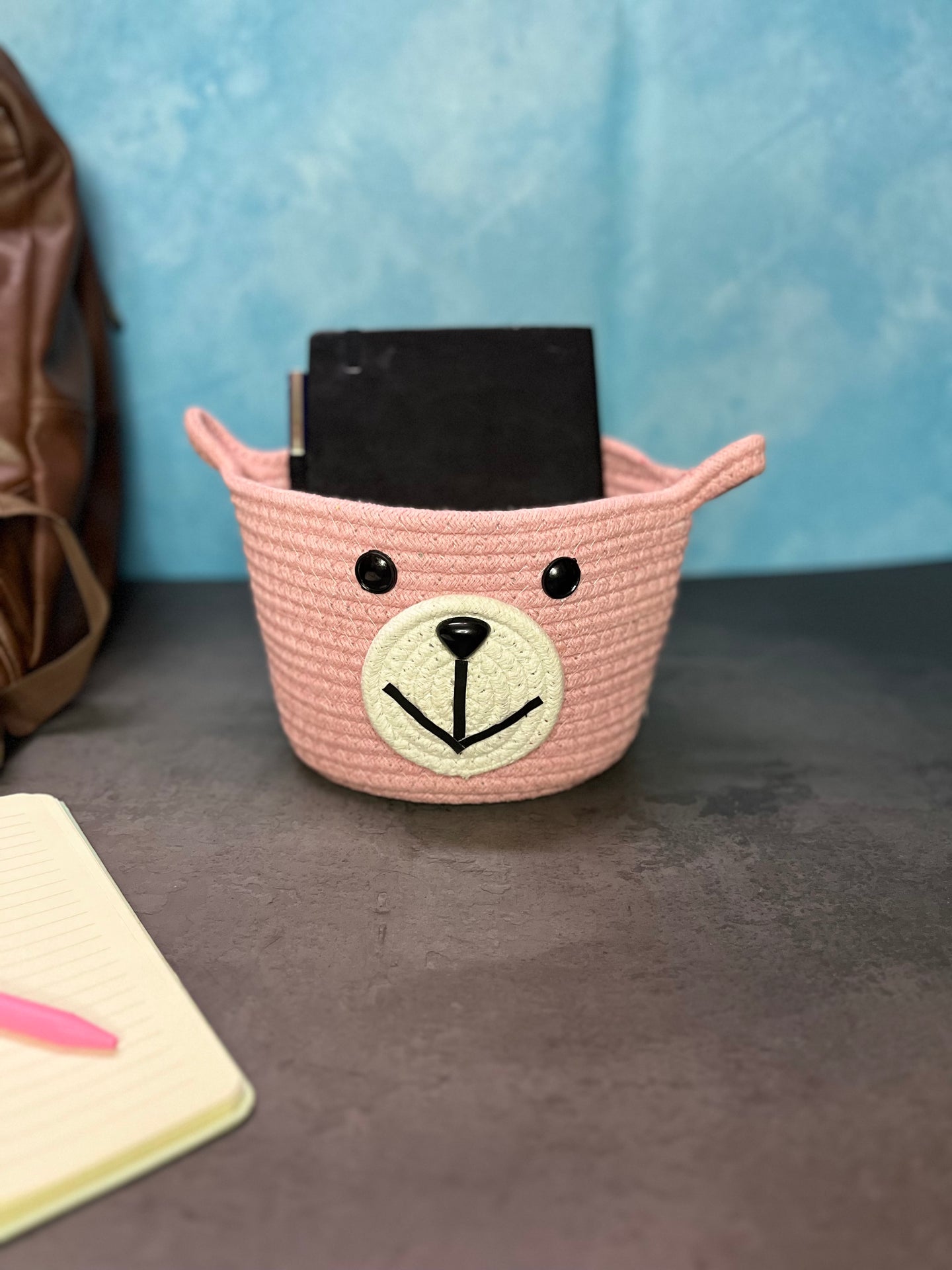 Small Bear Cotton Rope Accommodating Bucket Woven Basket