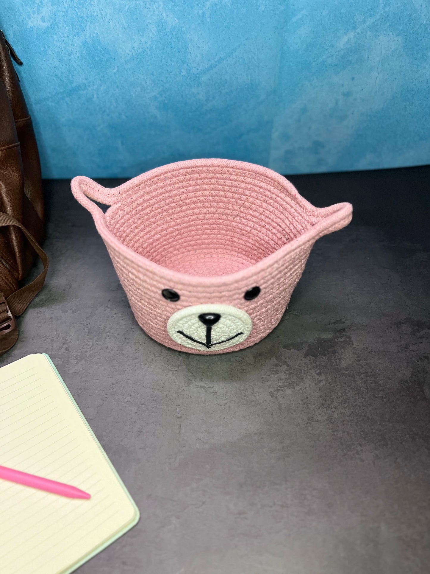 Small Bear Cotton Rope Accommodating Bucket Woven Basket