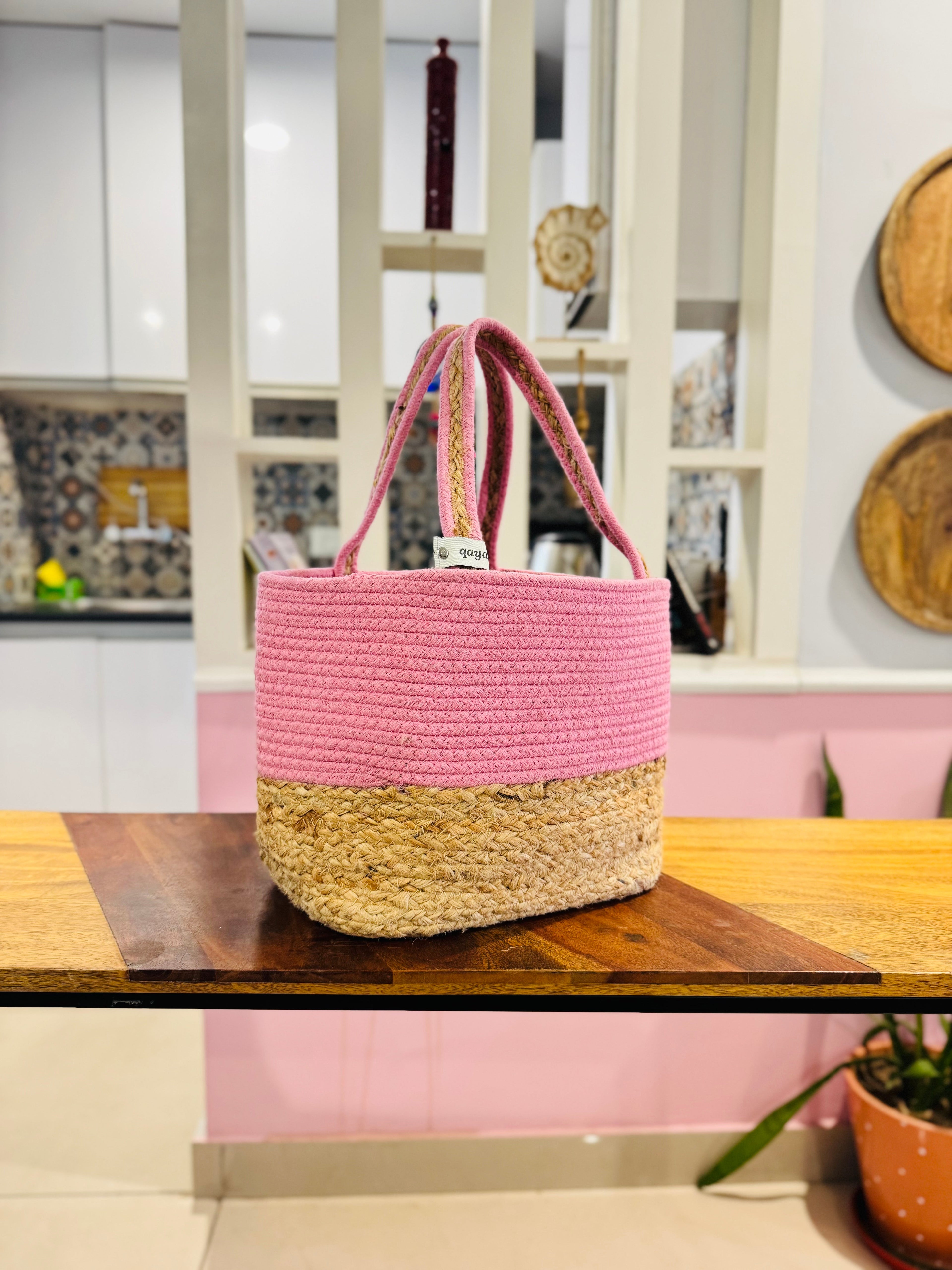 Pink-Jute Hamper Basket