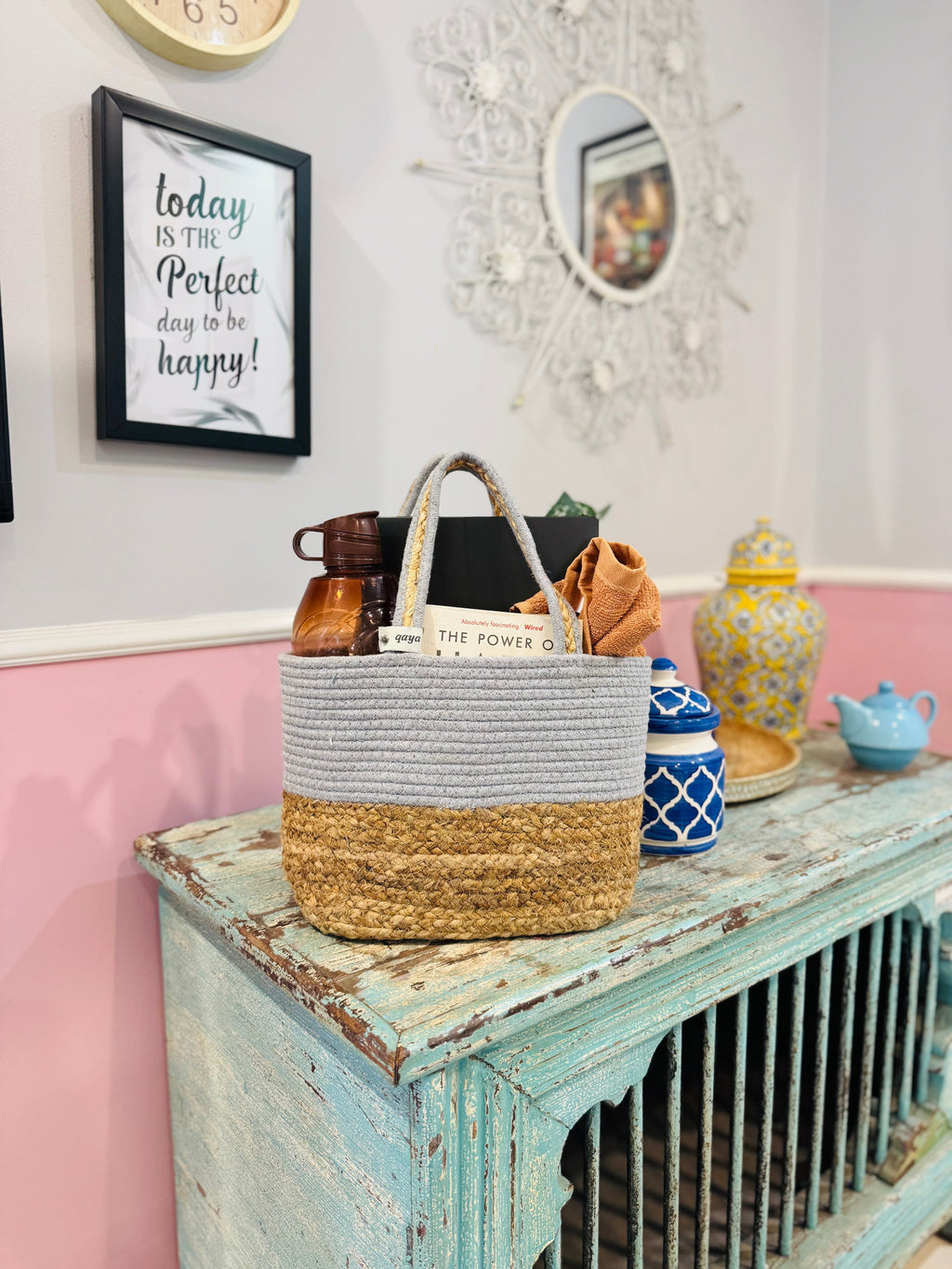 Set of 2 Big Hamper basket - Pink & Grey