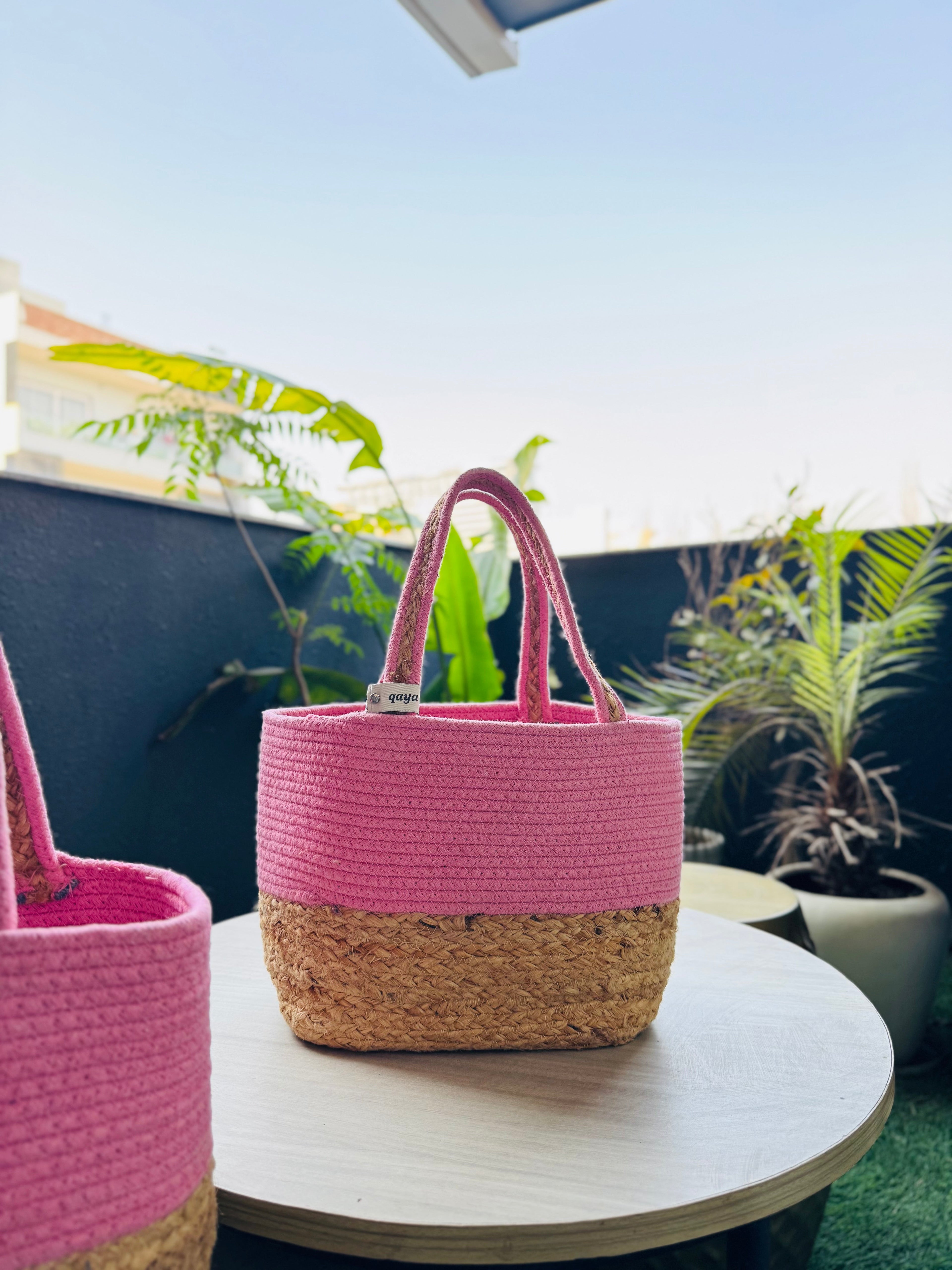 Pink-Jute Hamper Basket