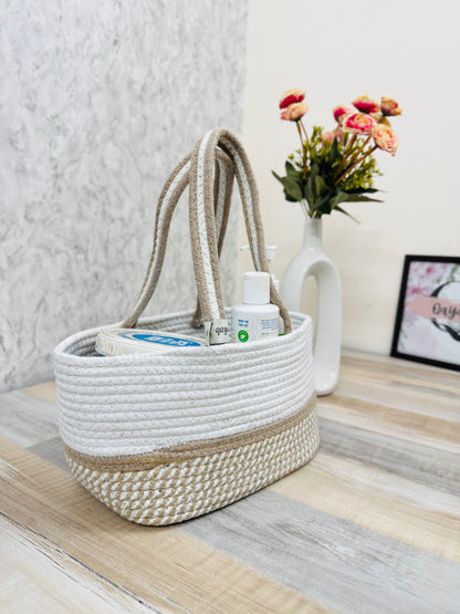 Hamper Basket - White & Beige