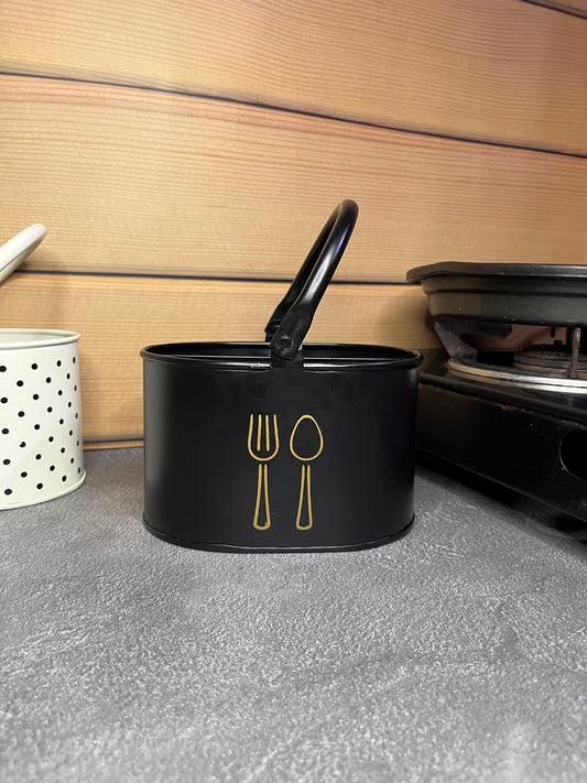 Cutlery Holder - Metal Tableware Storage Box -  ( Black)