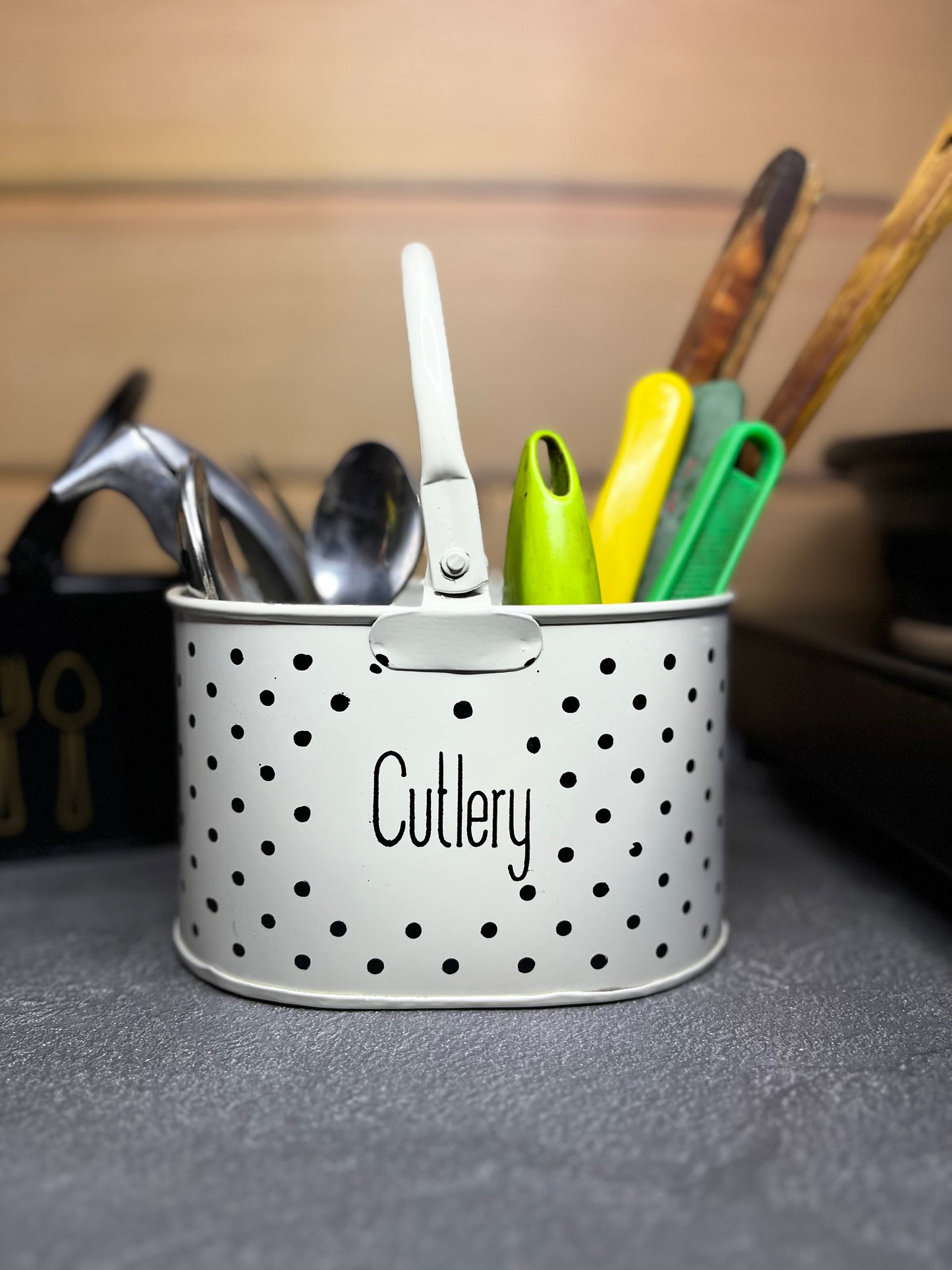 Cutlery Holder - Metal Tableware Storage Box - (Off-White)