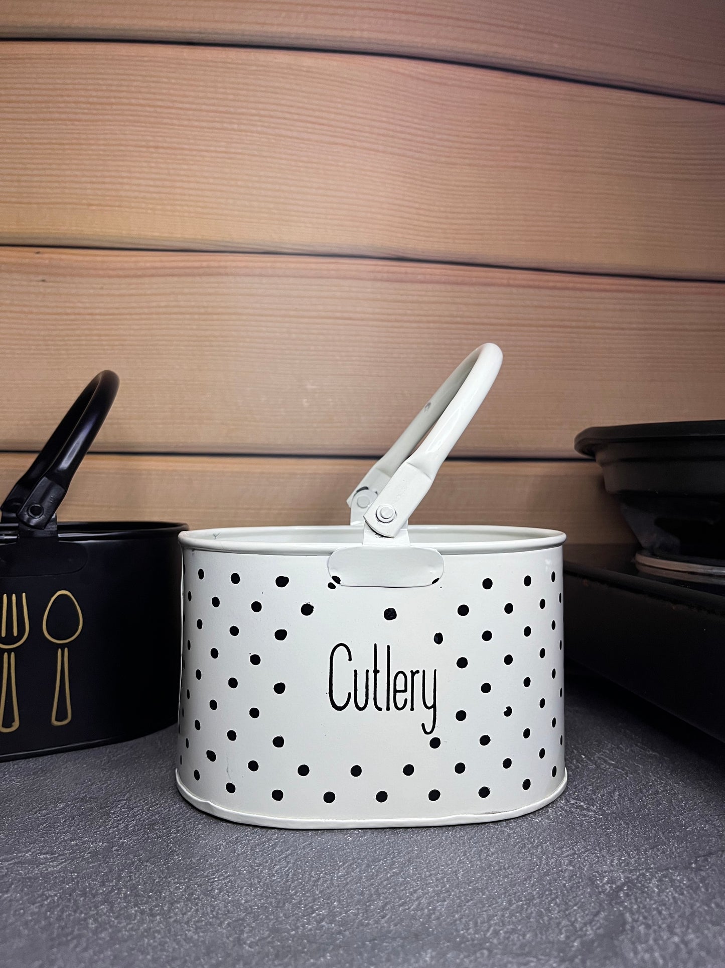 Cutlery Holder - Metal Tableware Storage Box - (Off-White)