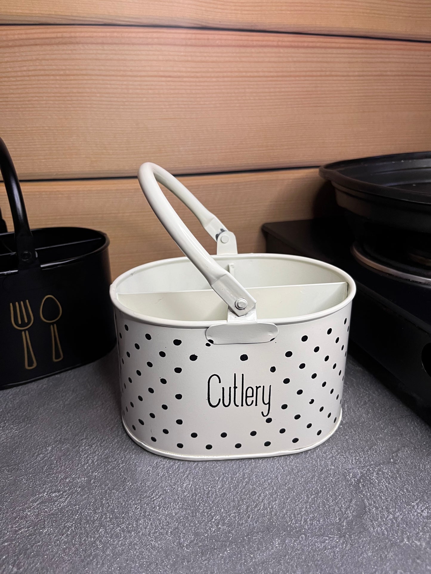 Cutlery Holder - Metal Tableware Storage Box - (Off-White)