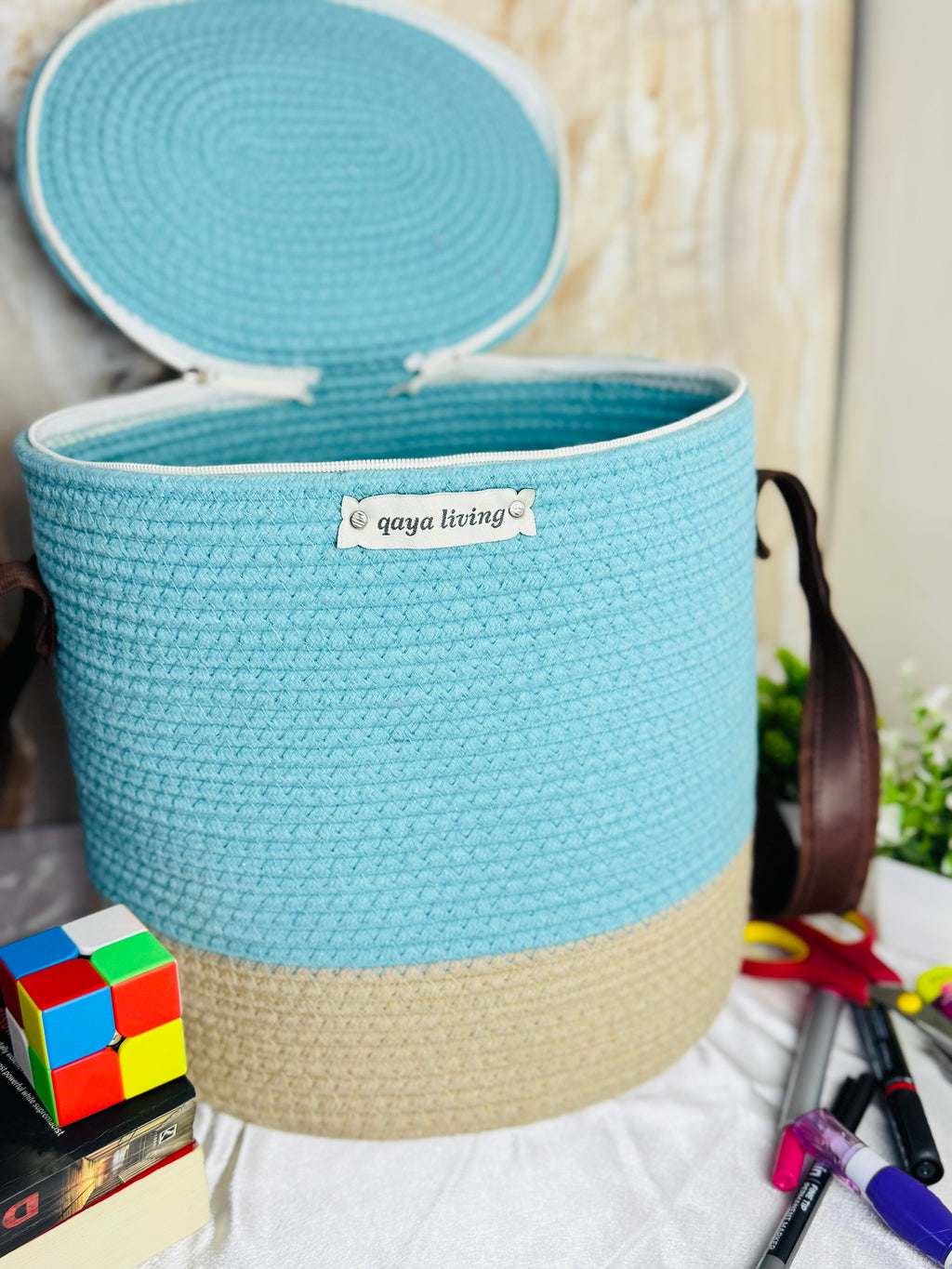 Zipper Basket - aqua blue
