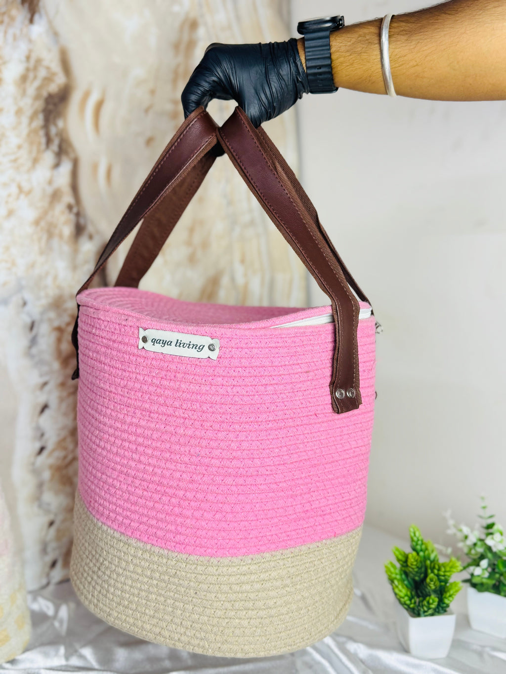 Set of 2 Zipper Baskets - Pink & Blue