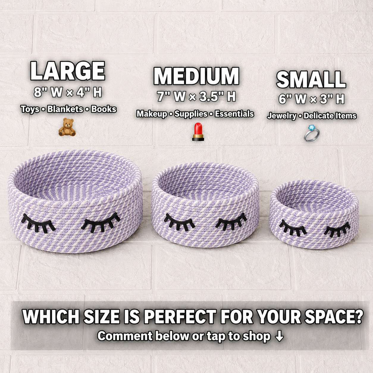 Cute Handwoven Storage Baskets with Eye Design – Set of 3