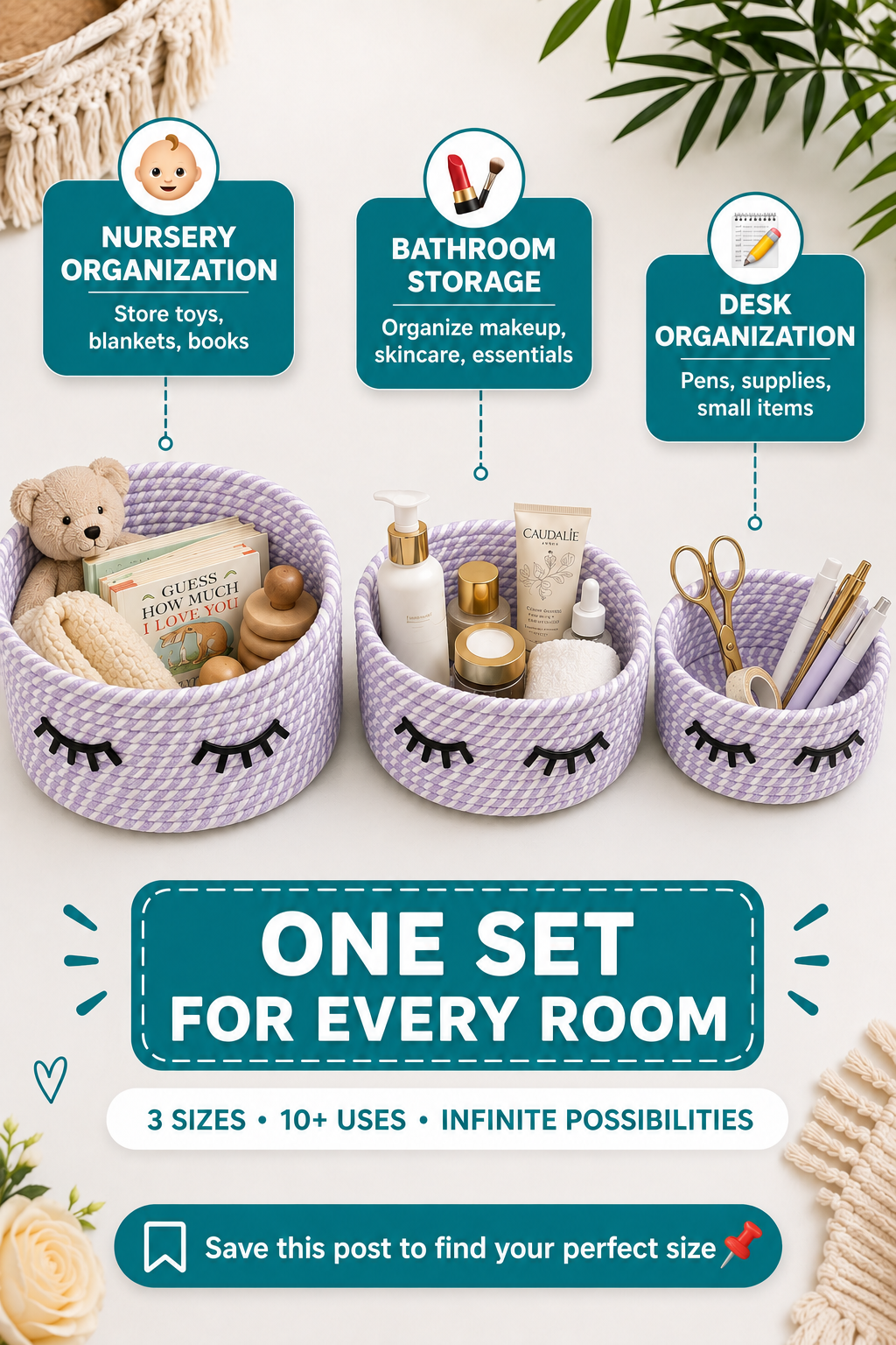 Cute Handwoven Storage Baskets with Eye Design – Set of 3