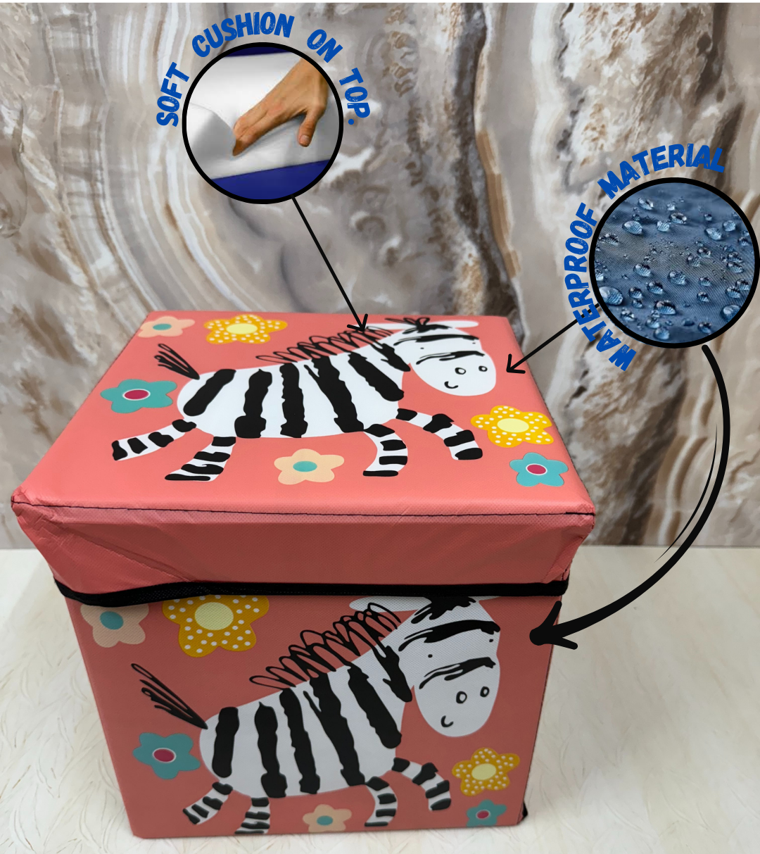 Pink Zebra Stool/Storage Box