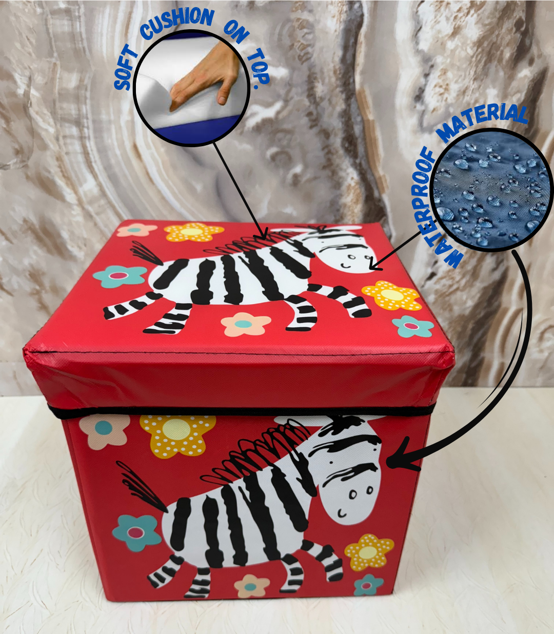 Red Zebra Stool/Storage Box