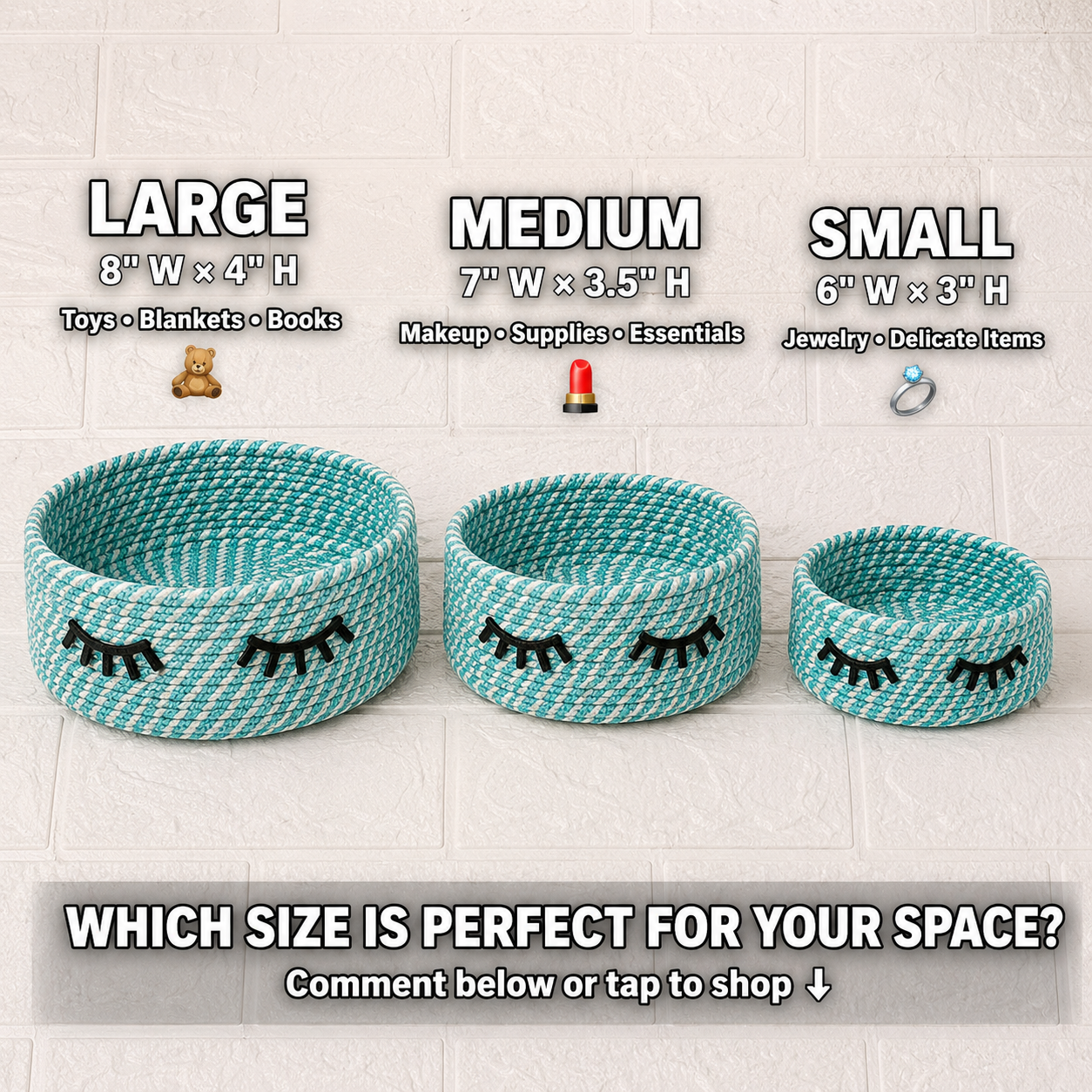 Cute Handwoven Storage Baskets with Eye Design – Set of 3